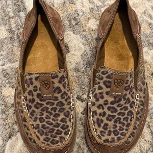 Ariat Brown Suede Loafers with Leopard Print Vamp